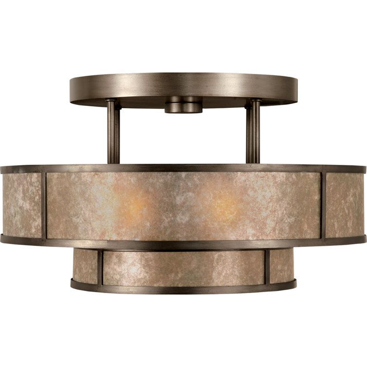 Bronze and Glass Drum Semi-Flush Mount Light