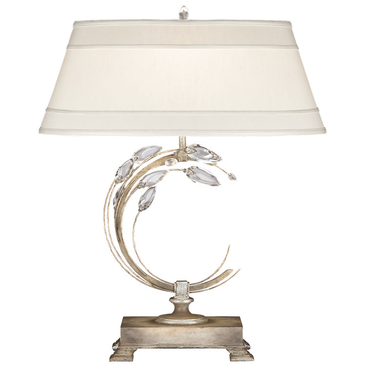 Silver Leaf Crystal Laurel Table Lamp with Champagne Fabric Shade