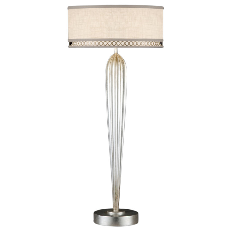 Allegretto 33" Silver Leaf Table Lamp with Linen Shade