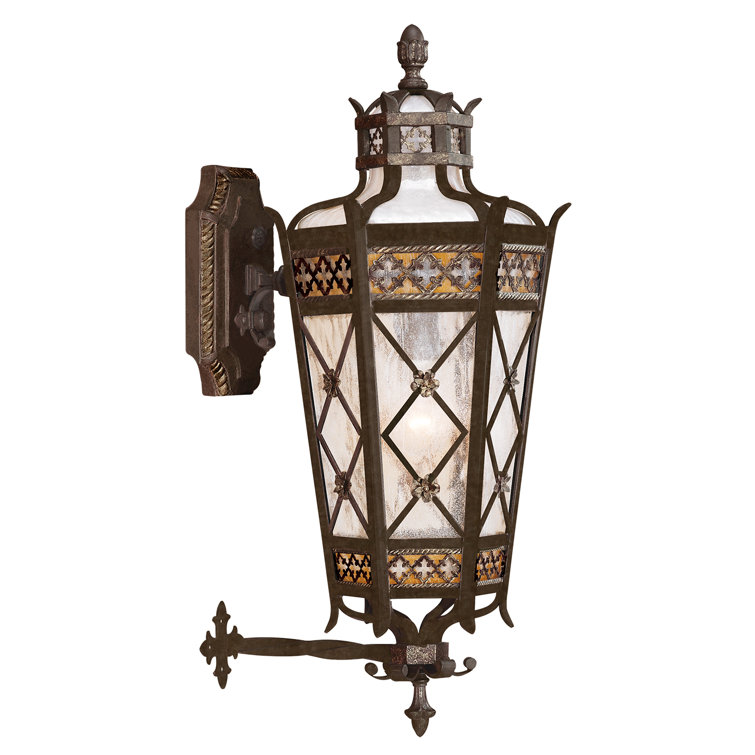 25" Black and Brass Dimmable Outdoor Wall Lantern