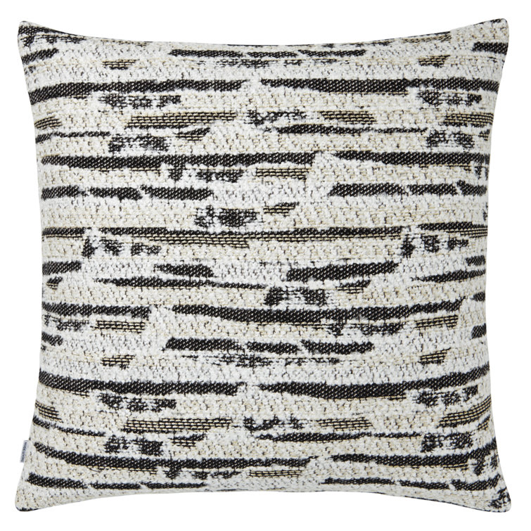 Black and White Textured Cotton Square Pillow with Gold Accents