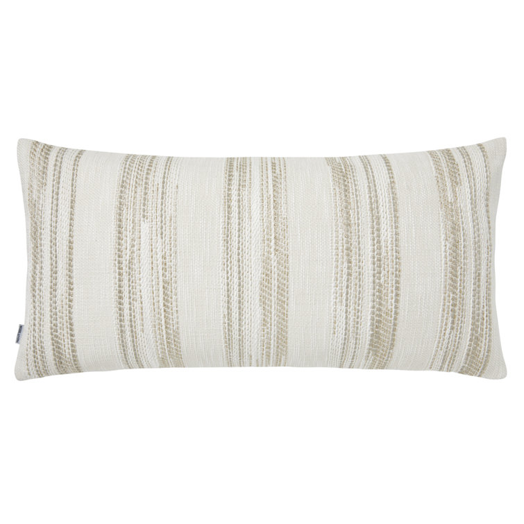 Gold and Ivory Striped Cotton Blend Lumbar Pillow