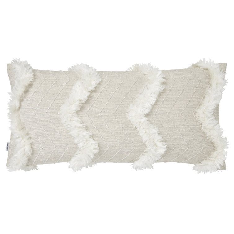 Ivory Faux Fur Zig Zag Lumbar Throw Pillow