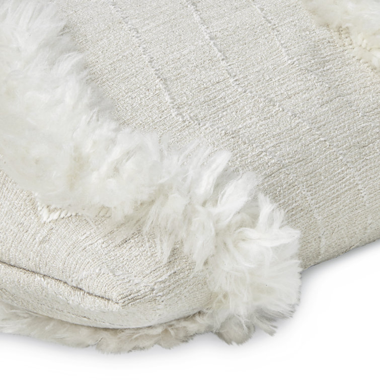 Ivory Faux Fur Zig Zag Lumbar Throw Pillow