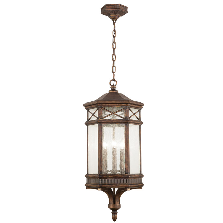 Antique Bronze 15" Outdoor Hanging Lantern with Seedy Glass