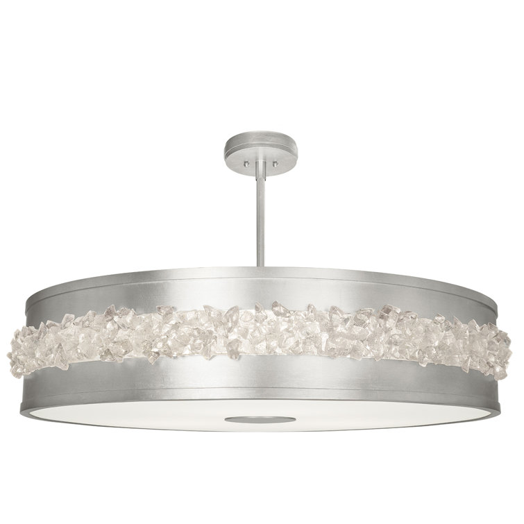 Platinized Silver Leaf Crystal Drum LED Pendant Light
