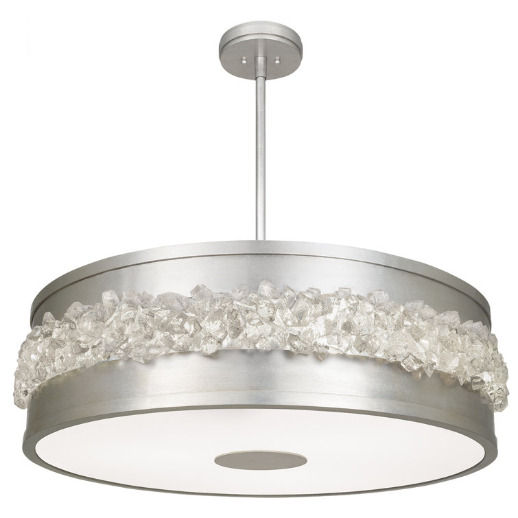 Platinized Silver Leaf Crystal Drum LED Pendant Light