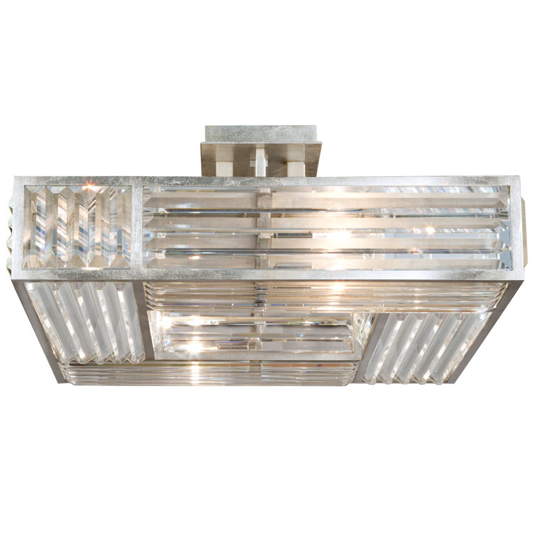 Elegance Crystal 25" Silver Square Semi Flush Mount with LED Incandescence