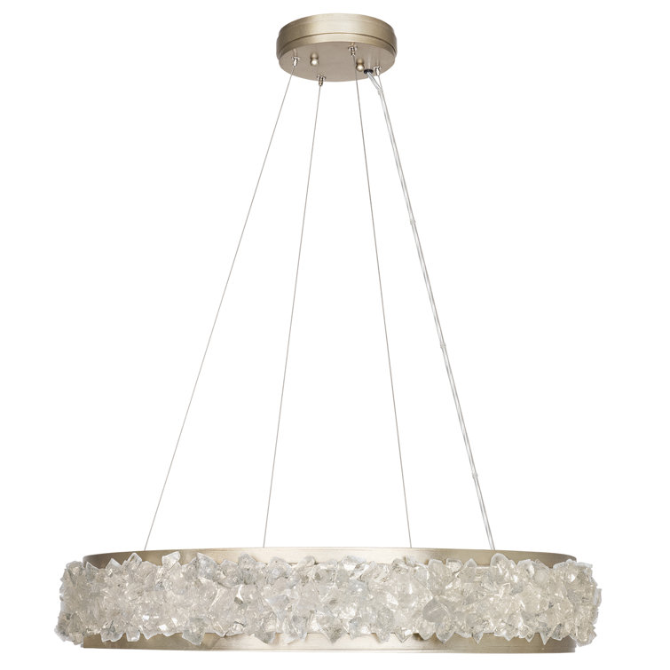 Champagne Gold Leaf 12-Light LED Drum Chandelier with Rough Cut Crystal Gems