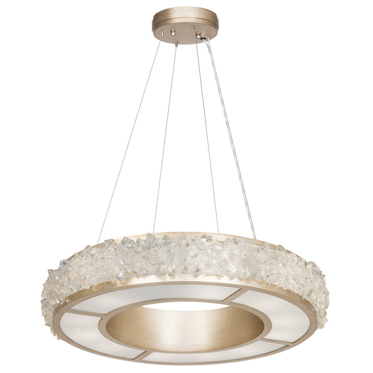 Champagne Gold Leaf 12-Light LED Drum Chandelier with Rough Cut Crystal Gems