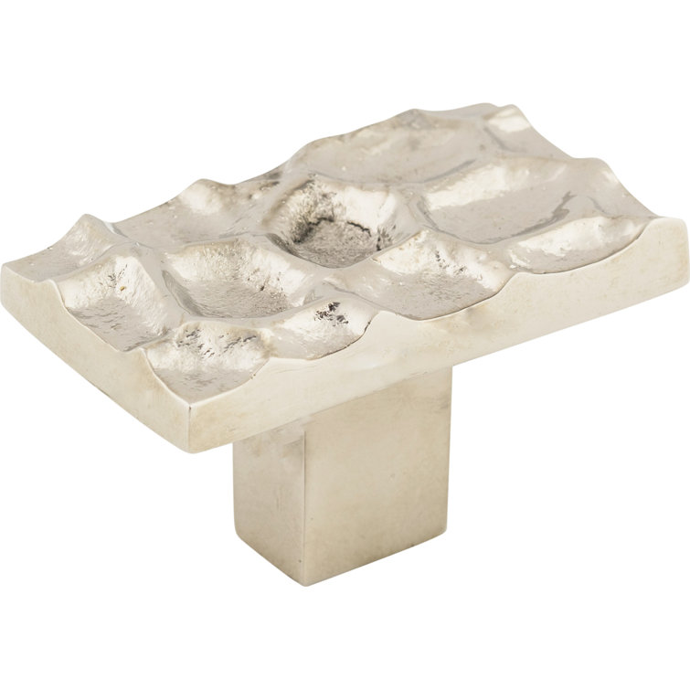 Polished Nickel Rectangular Cabinet Knob with Textured Design