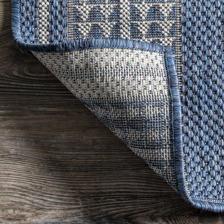 Ranya Blue and White Geometric Synthetic 5' x 8' Area Rug