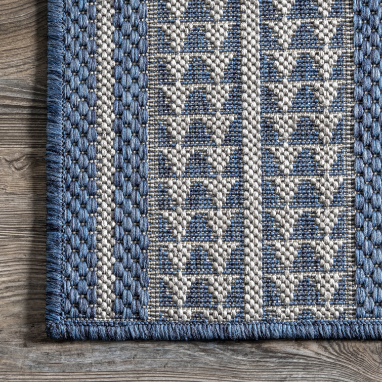 Ranya Blue and White Geometric Synthetic 5' x 8' Area Rug