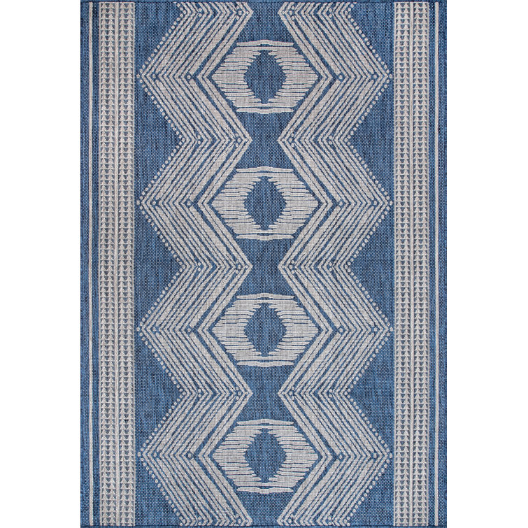 Ranya Blue and White Geometric Synthetic 5' x 8' Area Rug