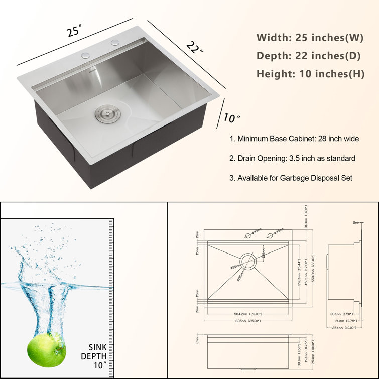 25" Stainless Steel Drop-In Workstation Kitchen Sink with Accessories