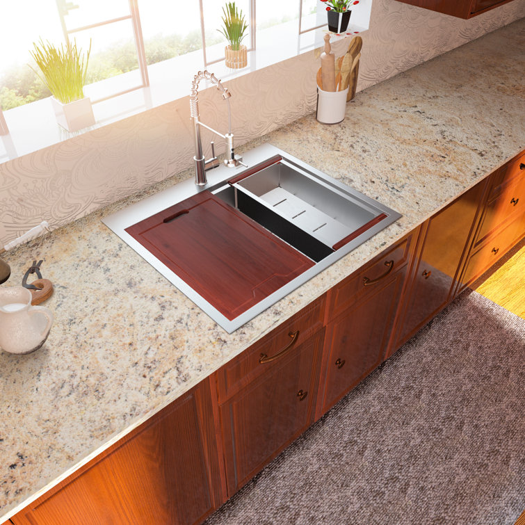 25" Stainless Steel Drop-In Workstation Kitchen Sink with Accessories