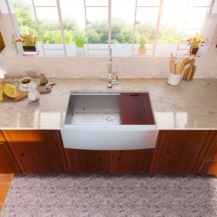 30" Stainless Steel Farmhouse Apron Front Workstation Sink