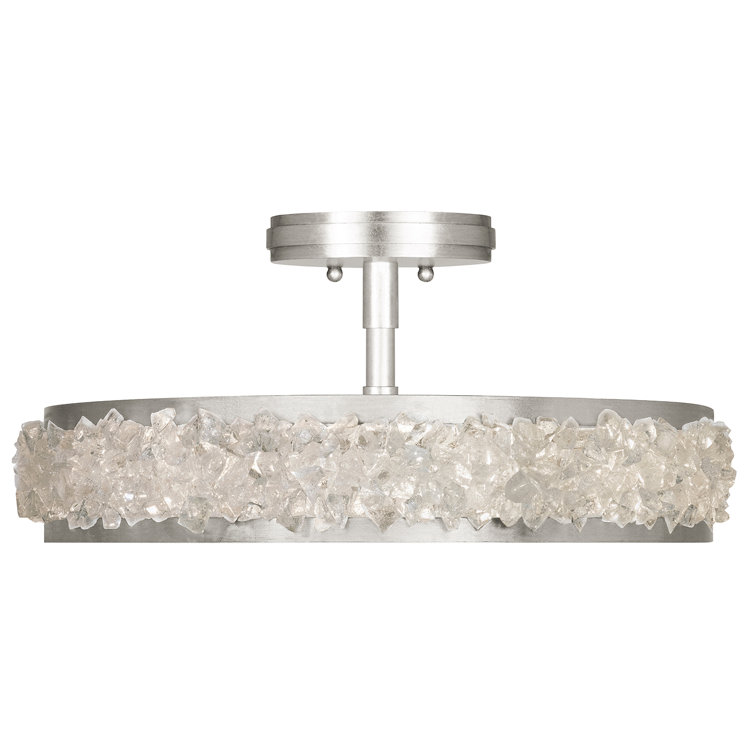 Lunar Halo 23" Silver Leaf Drum LED Semi-Flush Mount with Rough Cut Crystal