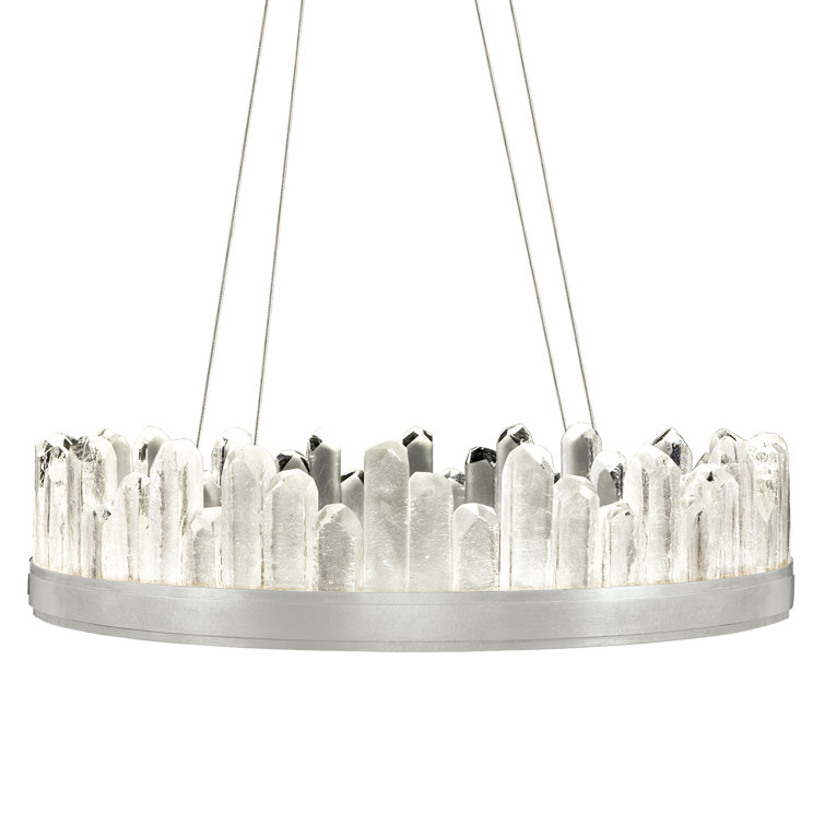 Lior Silver Leaf 20-Light LED Drum Chandelier with Rock Crystal Glass
