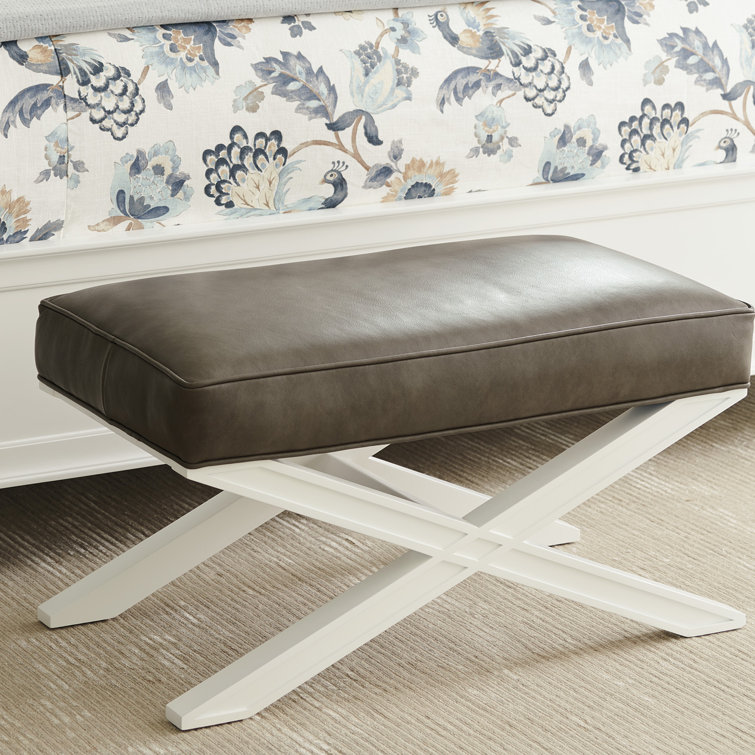 Avondale Gray Leather Ottoman with White X-Base
