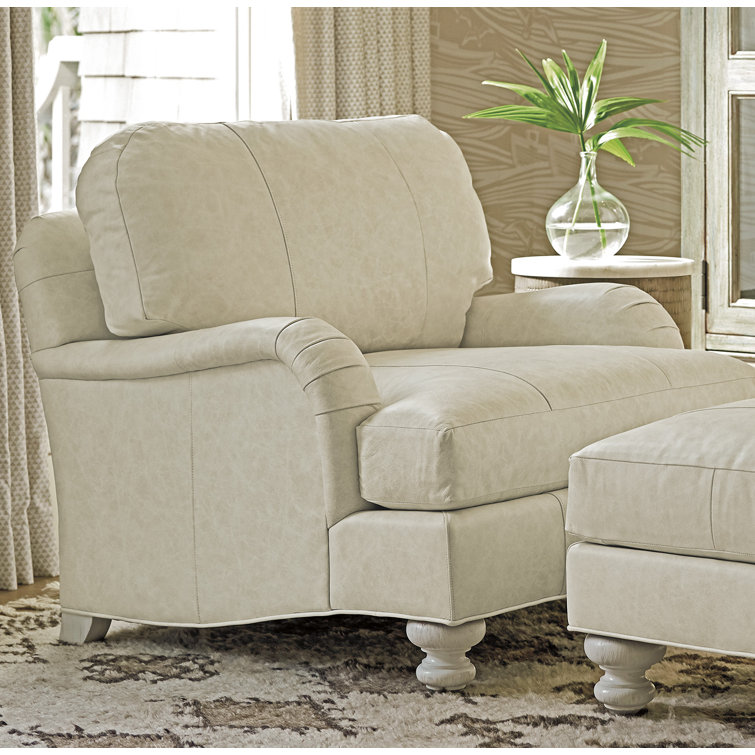 Shell White Leather and Wood Armchair