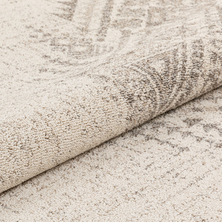 Beige Synthetic Medallion Flat Woven Area Rug 3'11" x 5'10"
