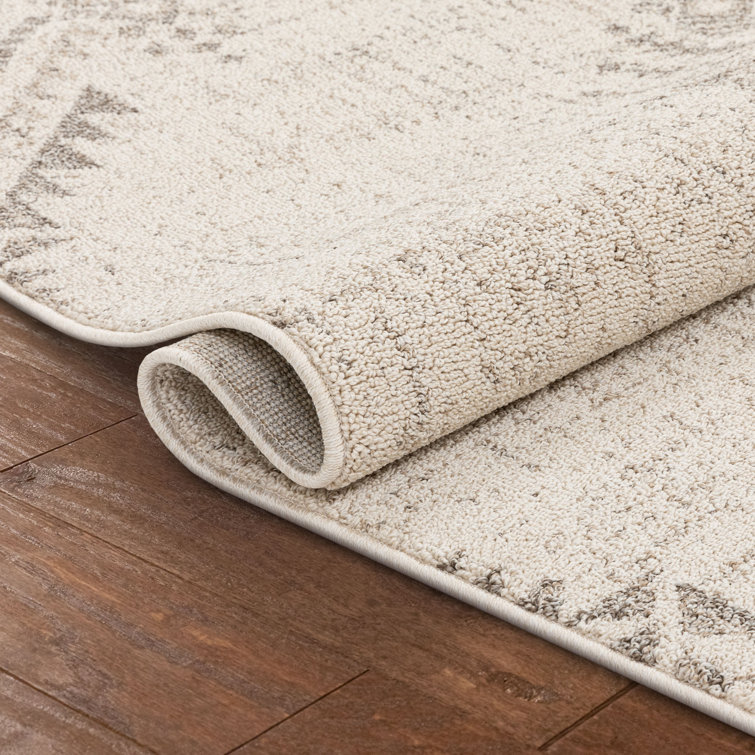 Beige Synthetic Medallion Flat Woven Area Rug 3'11" x 5'10"