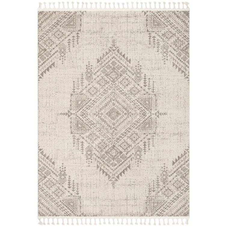 Beige Synthetic Medallion Flat Woven Area Rug 3'11" x 5'10"