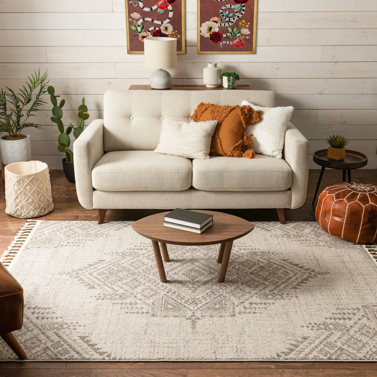 Beige Synthetic Medallion Flat Woven Area Rug 3'11" x 5'10"