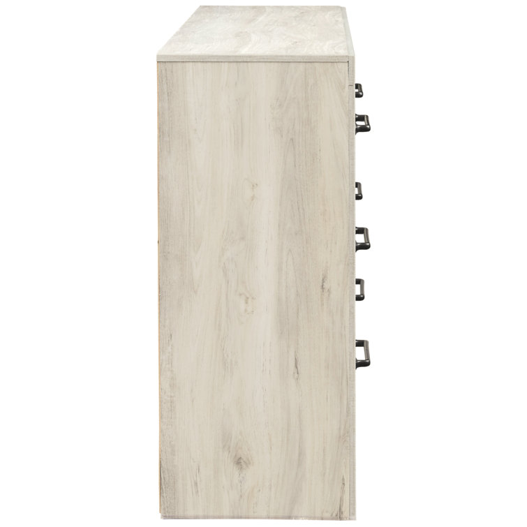 Whitewash Farmhouse 6-Drawer Dresser with Black Handles