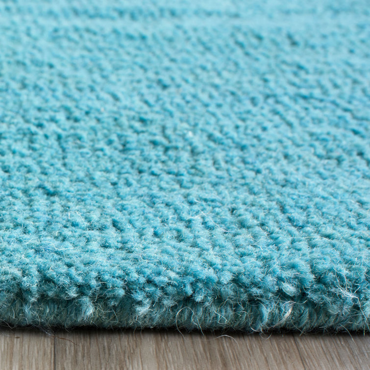 Turquoise Hand-Tufted Round Wool Rug, 8' Diameter