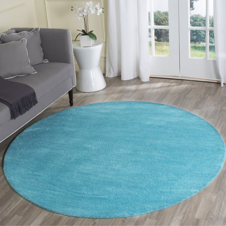 Turquoise Hand-Tufted Round Wool Rug, 8' Diameter