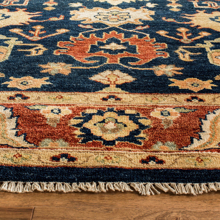 Hand-Knotted Navy and Rust Wool 9' x 12' Area Rug