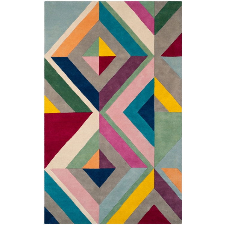 Gray and Multicolor Handmade Wool Geometric Area Rug