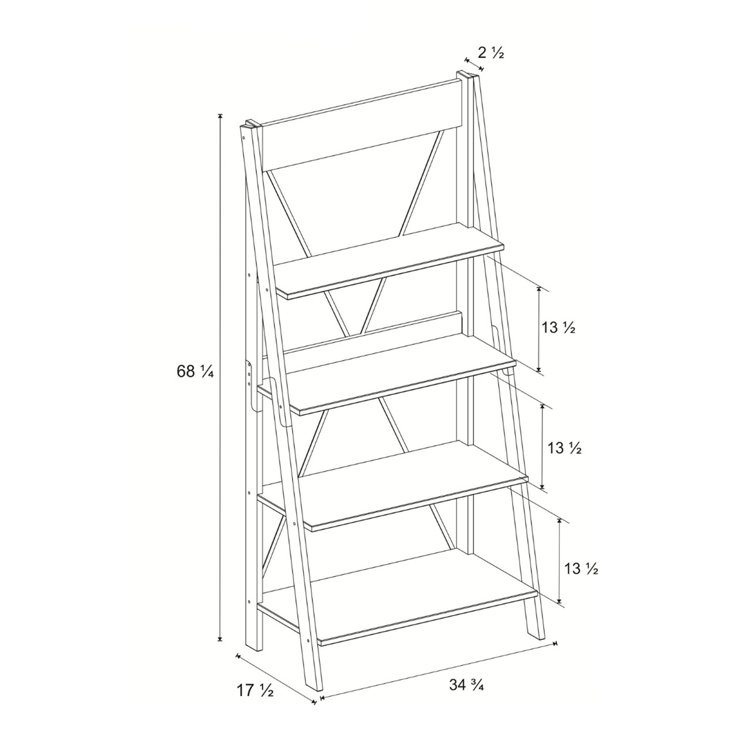 Pine Wood 68'' Brown Ladder Bookshelf with Metal X Design