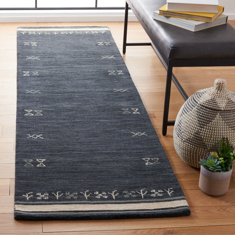 Gray Geometric Hand Loomed Wool Runner Rug