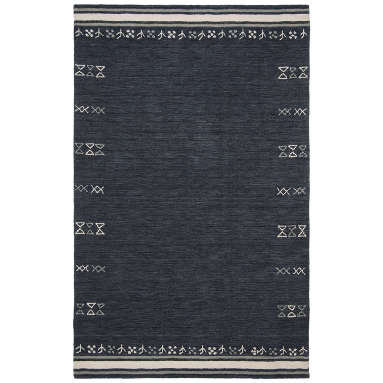 Charcoal Gray Hand-Knotted Wool Rectangular Rug 5' x 8'