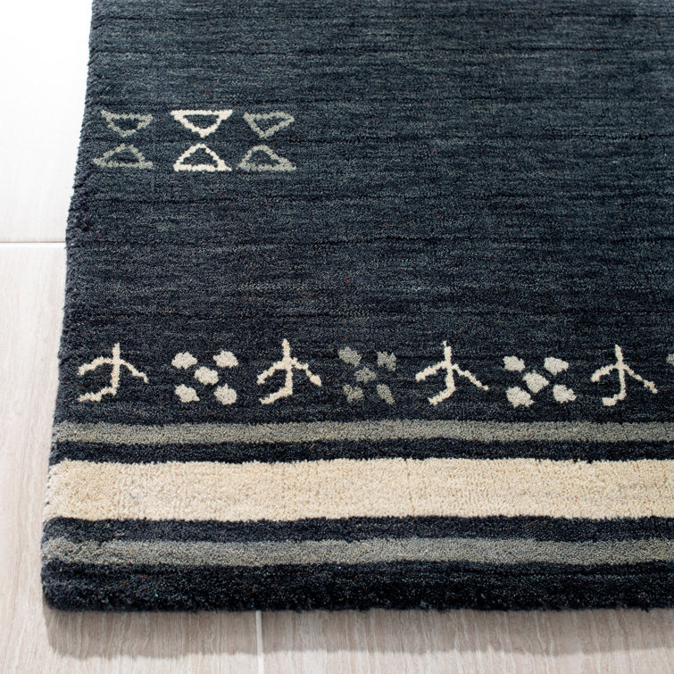 Charcoal Gray Hand-Knotted Wool Rectangular Rug 5' x 8'