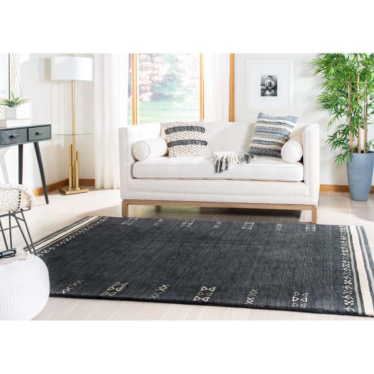 Charcoal Gray Hand-Knotted Wool Rectangular Rug 5' x 8'