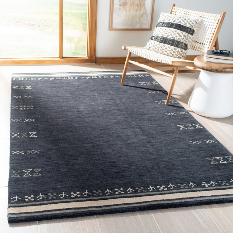 Charcoal Gray Hand-Knotted Wool Rectangular Rug 5' x 8'