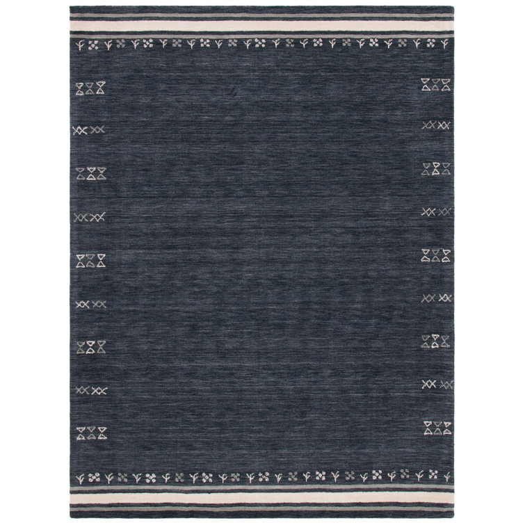 Charcoal Gray Hand-Knotted Wool Rectangular Rug 5' x 8'