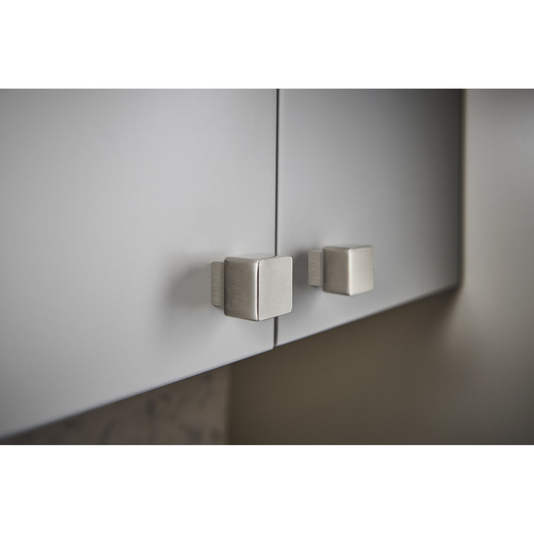 Brushed Nickel Square Knob Backplate 1" Modern Design