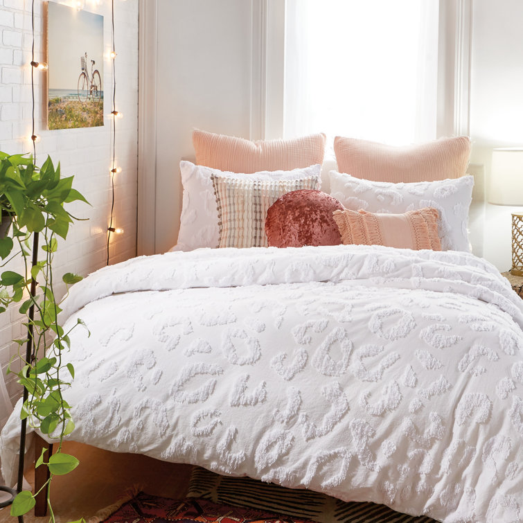 White Cotton Chenille Leopard Full/Queen Duvet Cover Set