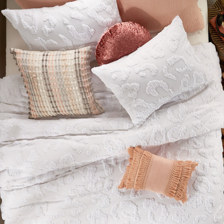 White Cotton Chenille Leopard Full/Queen Duvet Cover Set