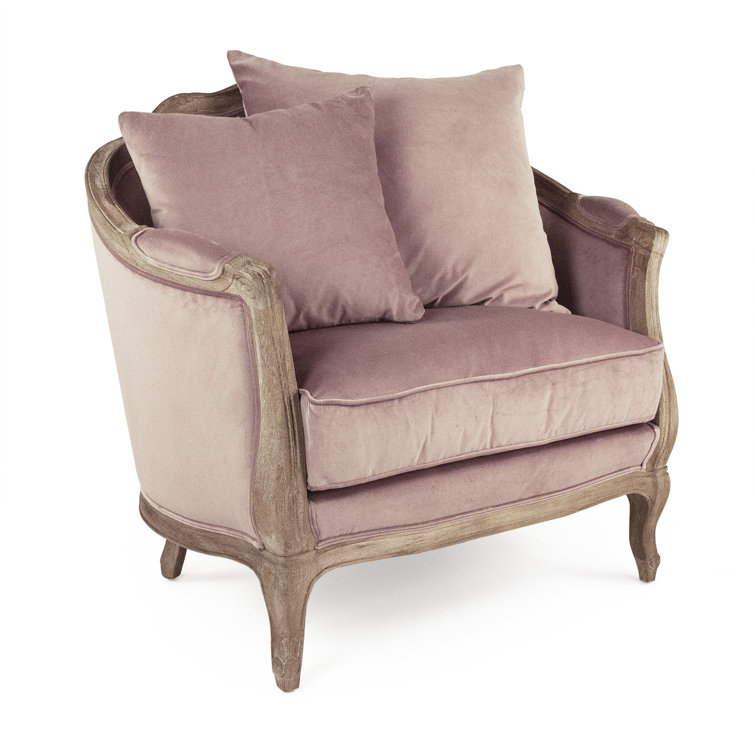 Dusty Rose Velvet Barrel Chair with Limed Grey Oak Frame