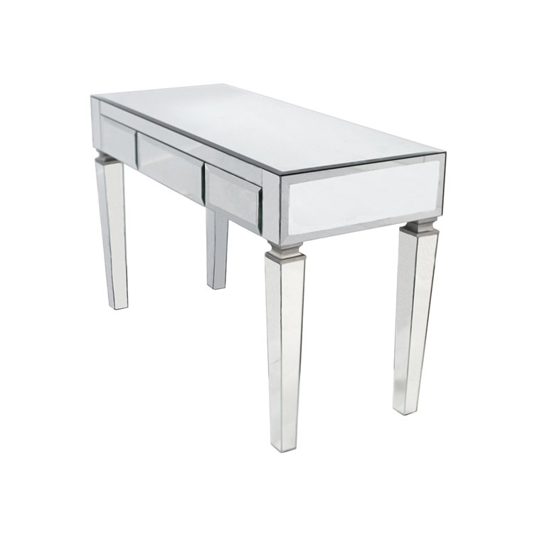 Jacklyn Silver Beveled Glass 3-Drawer Writing Desk