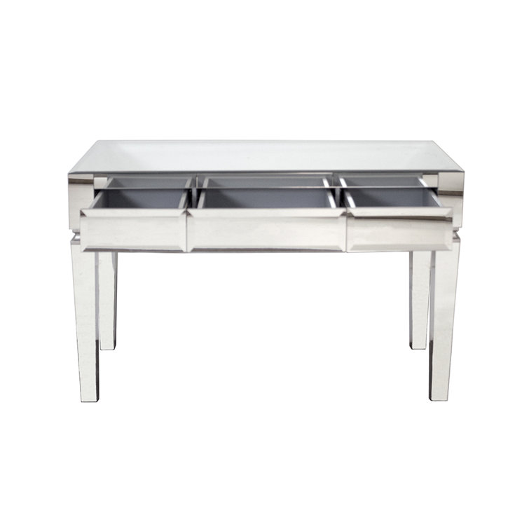 Jacklyn Silver Beveled Glass 3-Drawer Writing Desk