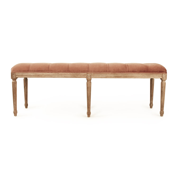 Louis Neoclassical Rose Velvet Upholstered Bench