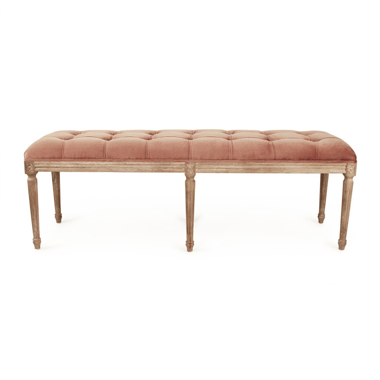 Louis Neoclassical Rose Velvet Upholstered Bench