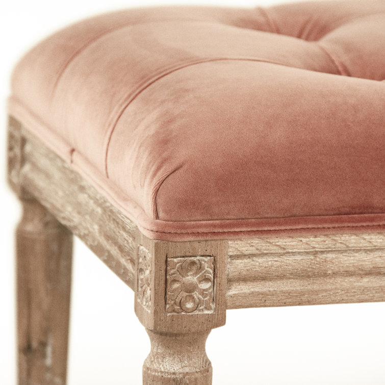 Louis Neoclassical Rose Velvet Upholstered Bench